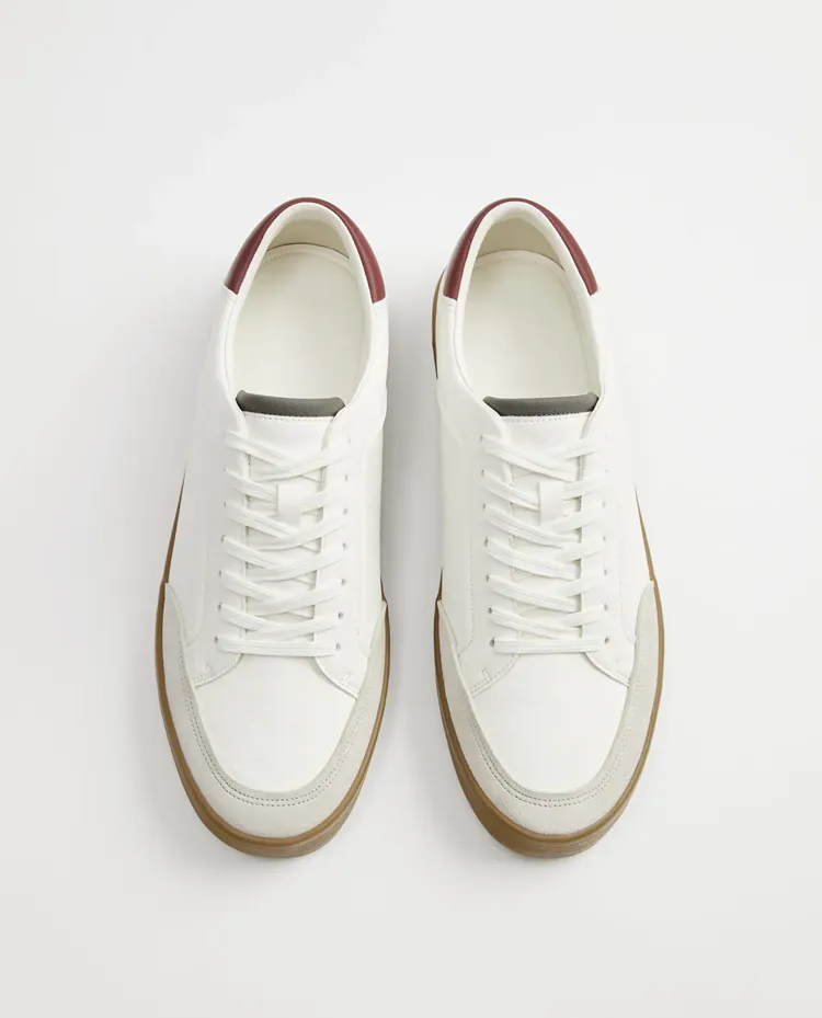 RETRO CONTRAST-PANEL LEATHER SNEAKERS - WHITE-RED