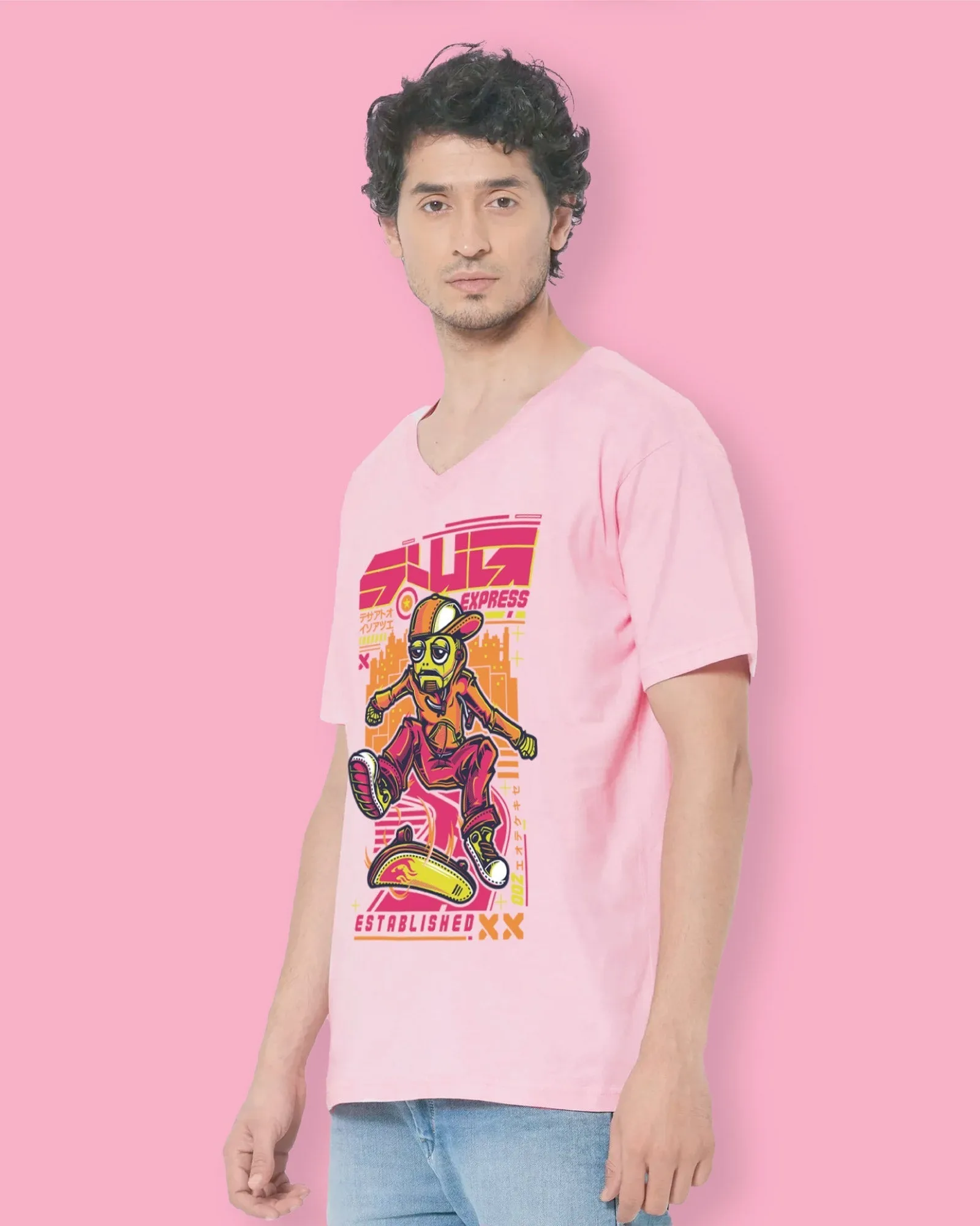 Robo Skater V Neck: Baby Pink