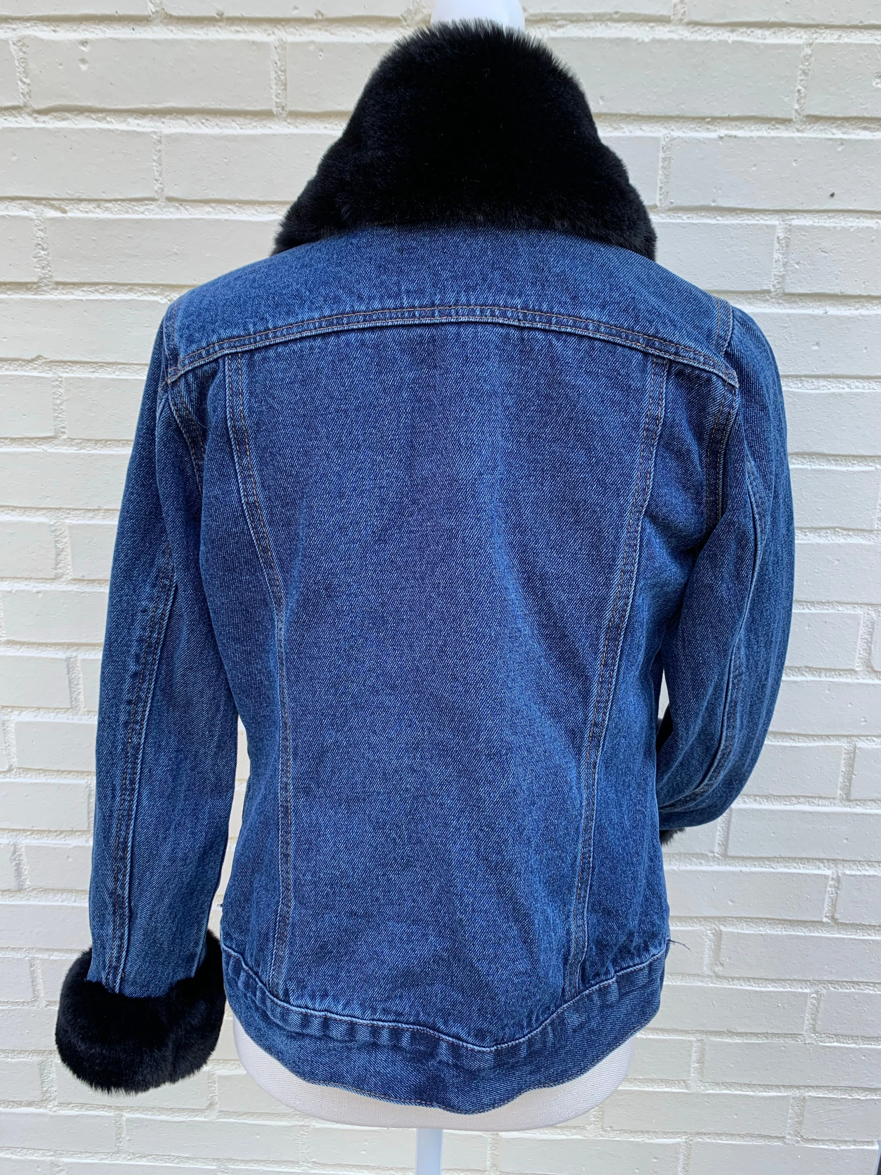 SALE - S ONLY - Belle Black Mink Faux Fur Denim Jacket *FINAL SALE*