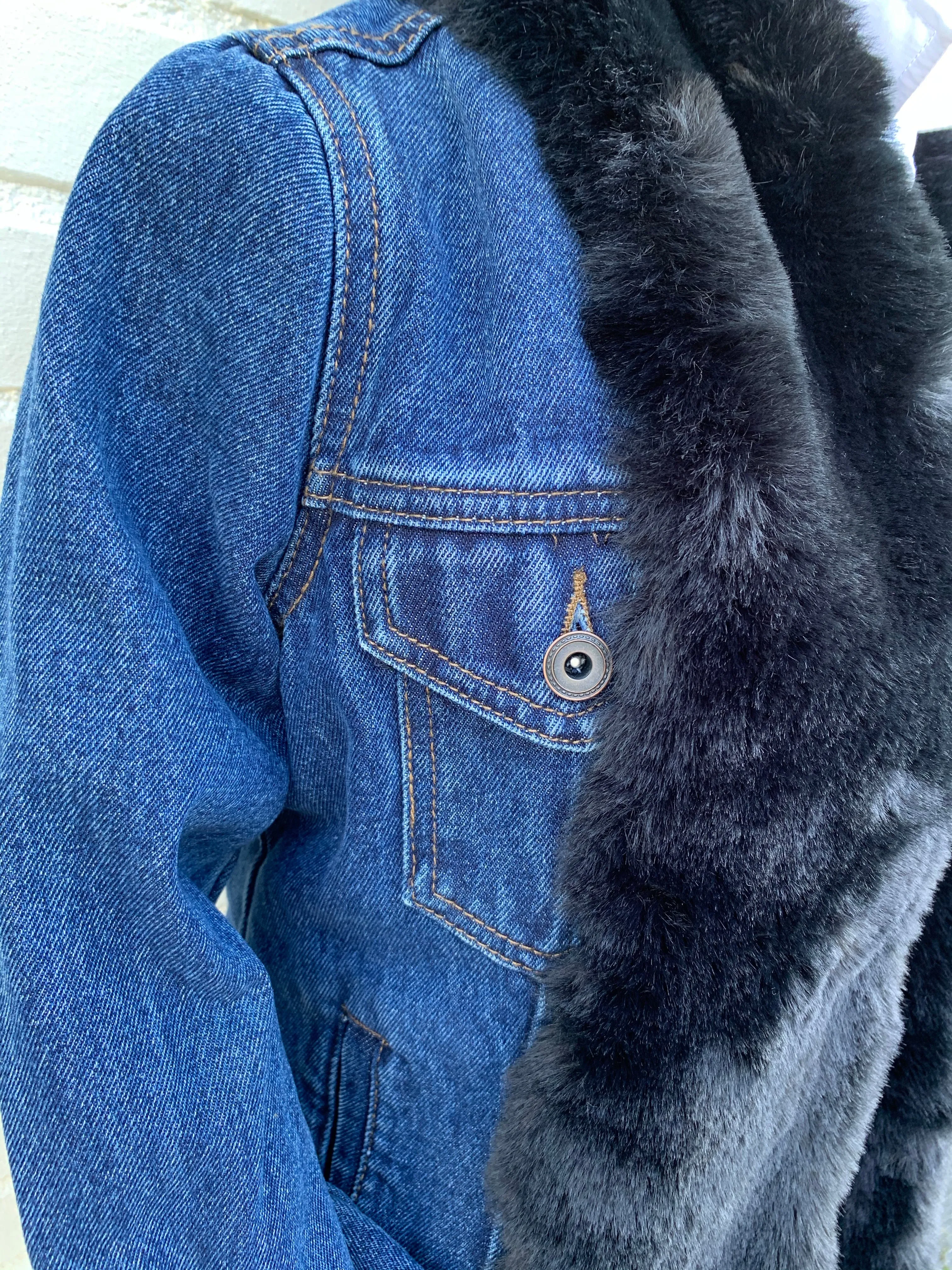 SALE - S ONLY - Belle Black Mink Faux Fur Denim Jacket *FINAL SALE*