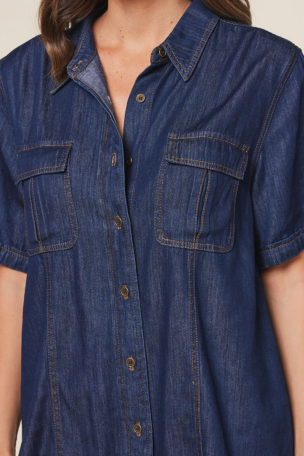 Sam Tencel Short Sleeve Shirt in Dark Wash