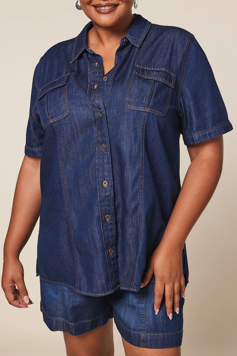 Sam Tencel Short Sleeve Shirt in Dark Wash