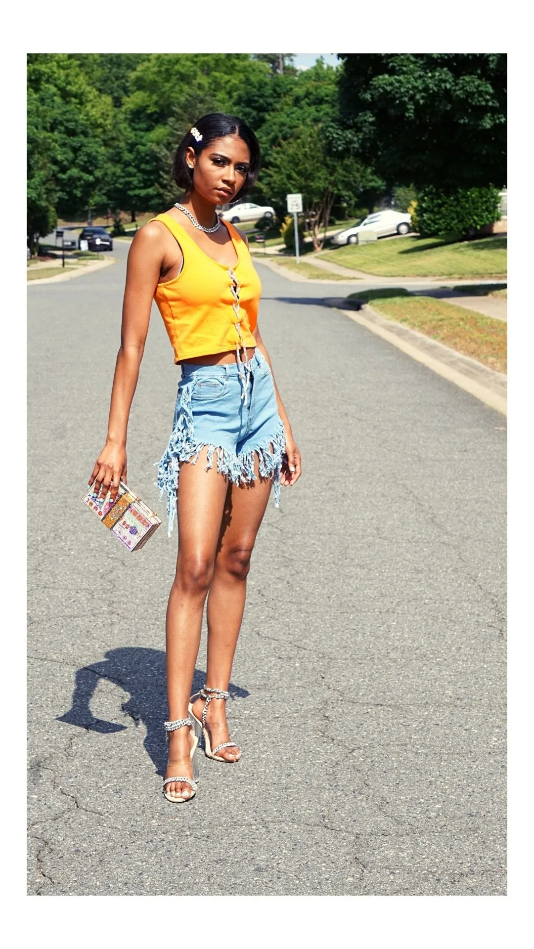 The Mina Fringe Denim Shorts