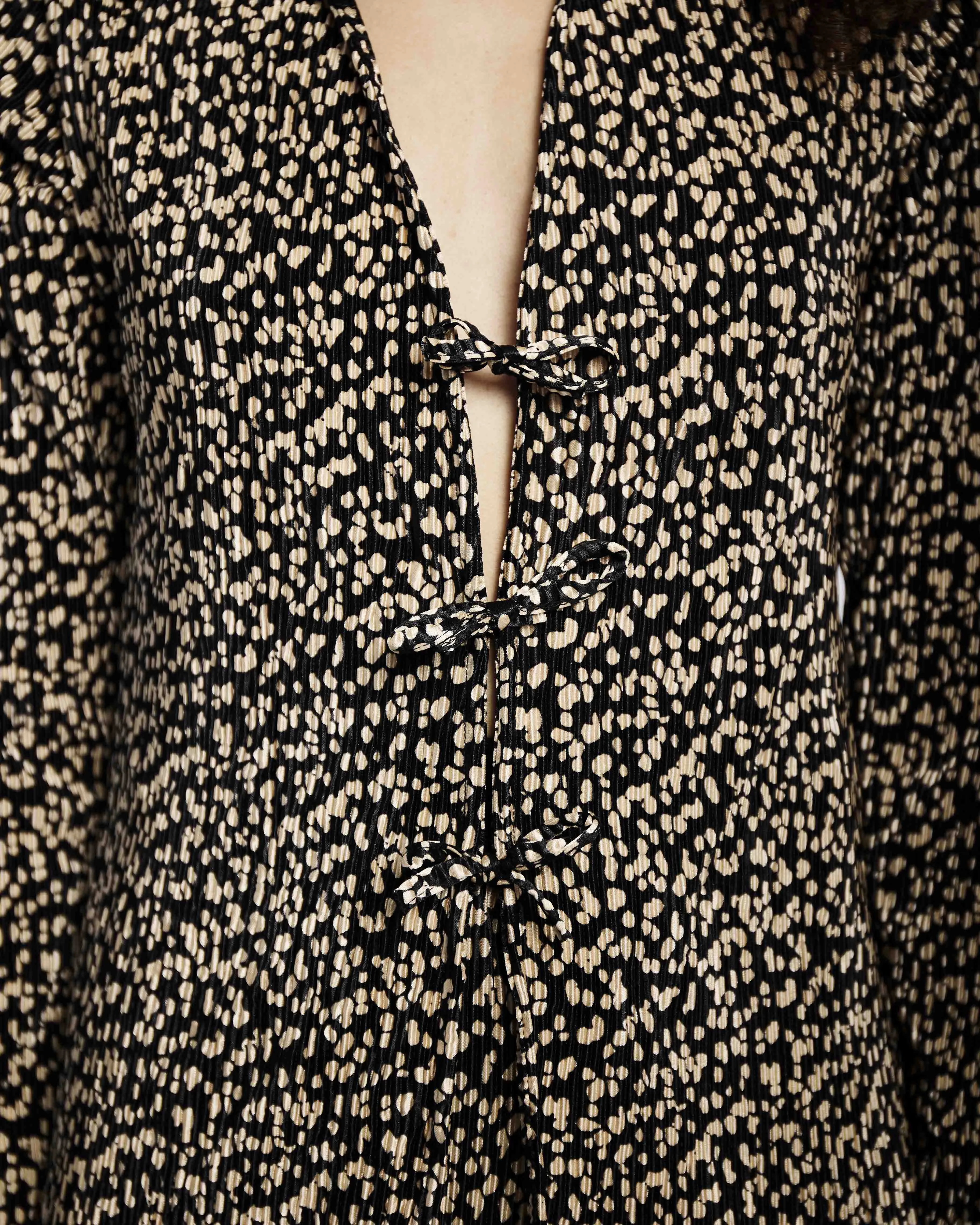 The Plisse Long Sleeve Tie Top in Dappled Spot