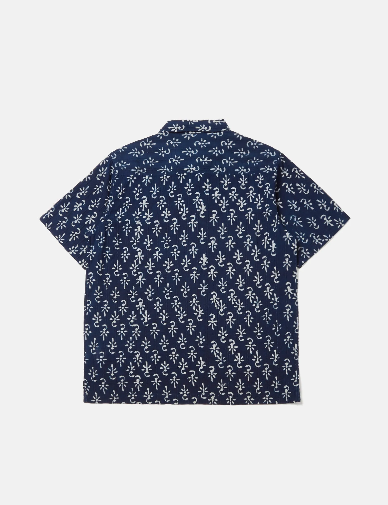 Universal Works Pullover Short Sleeve Shirt (Flower Print) - Indigo Blue