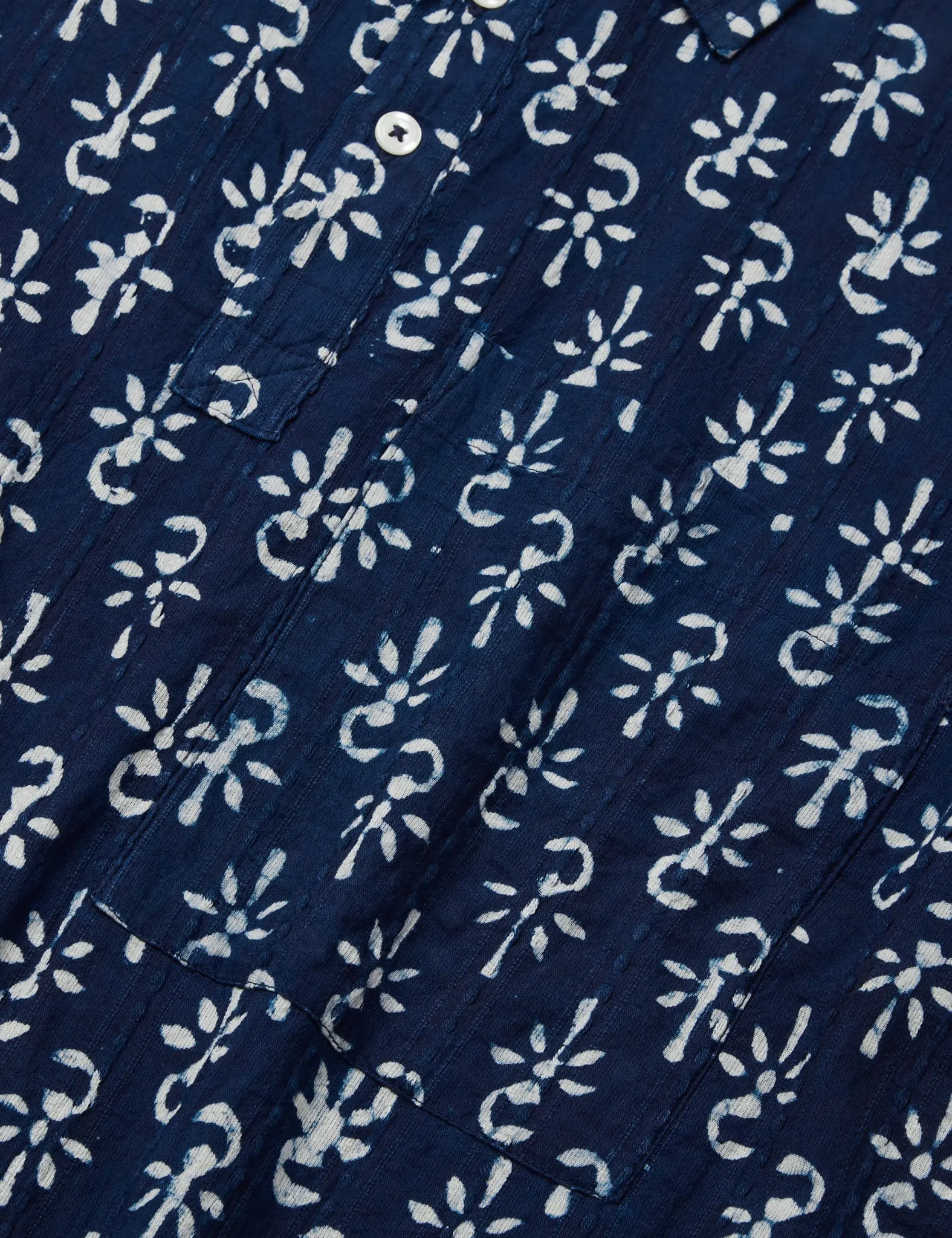 Universal Works Pullover Short Sleeve Shirt (Flower Print) - Indigo Blue