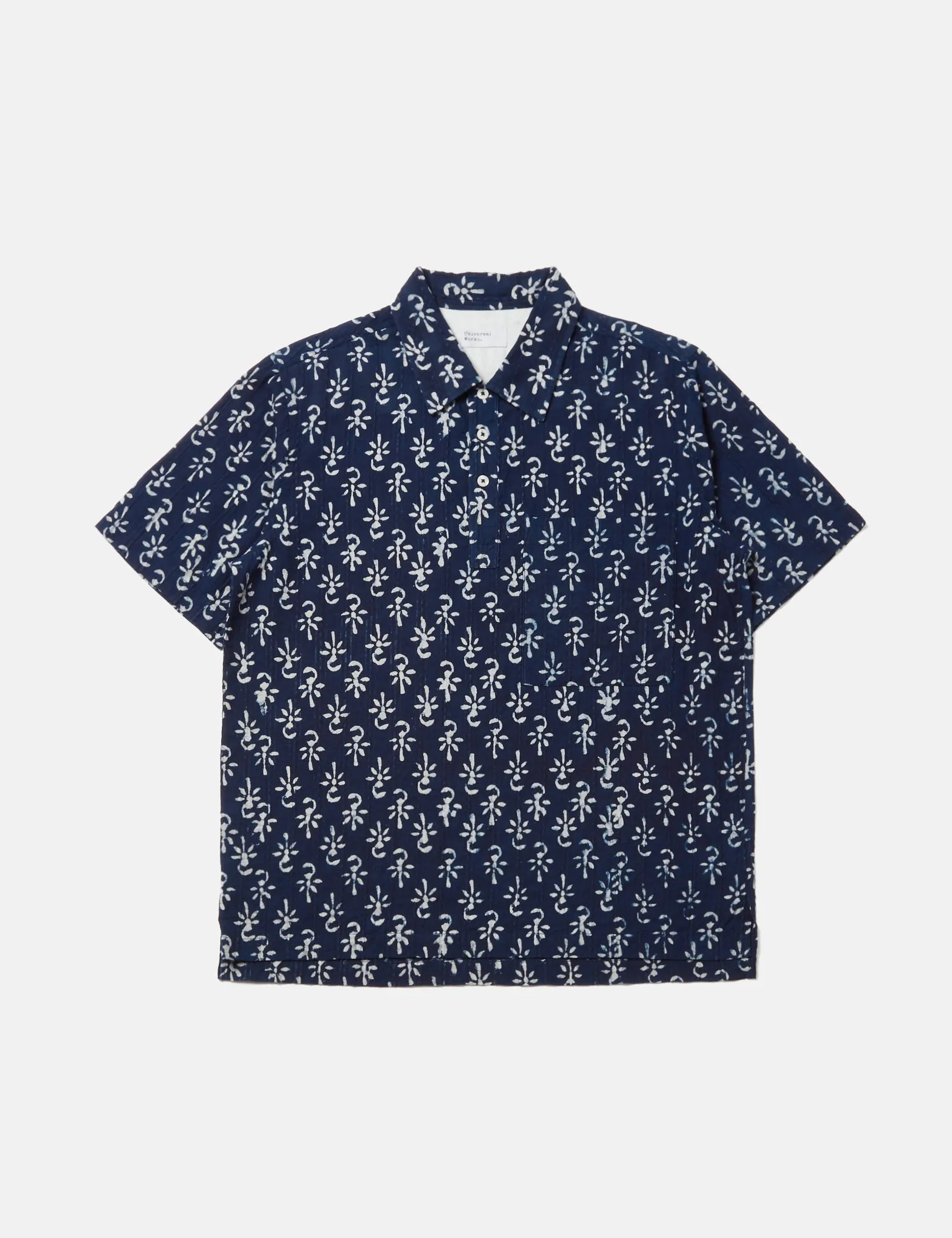 Universal Works Pullover Short Sleeve Shirt (Flower Print) - Indigo Blue