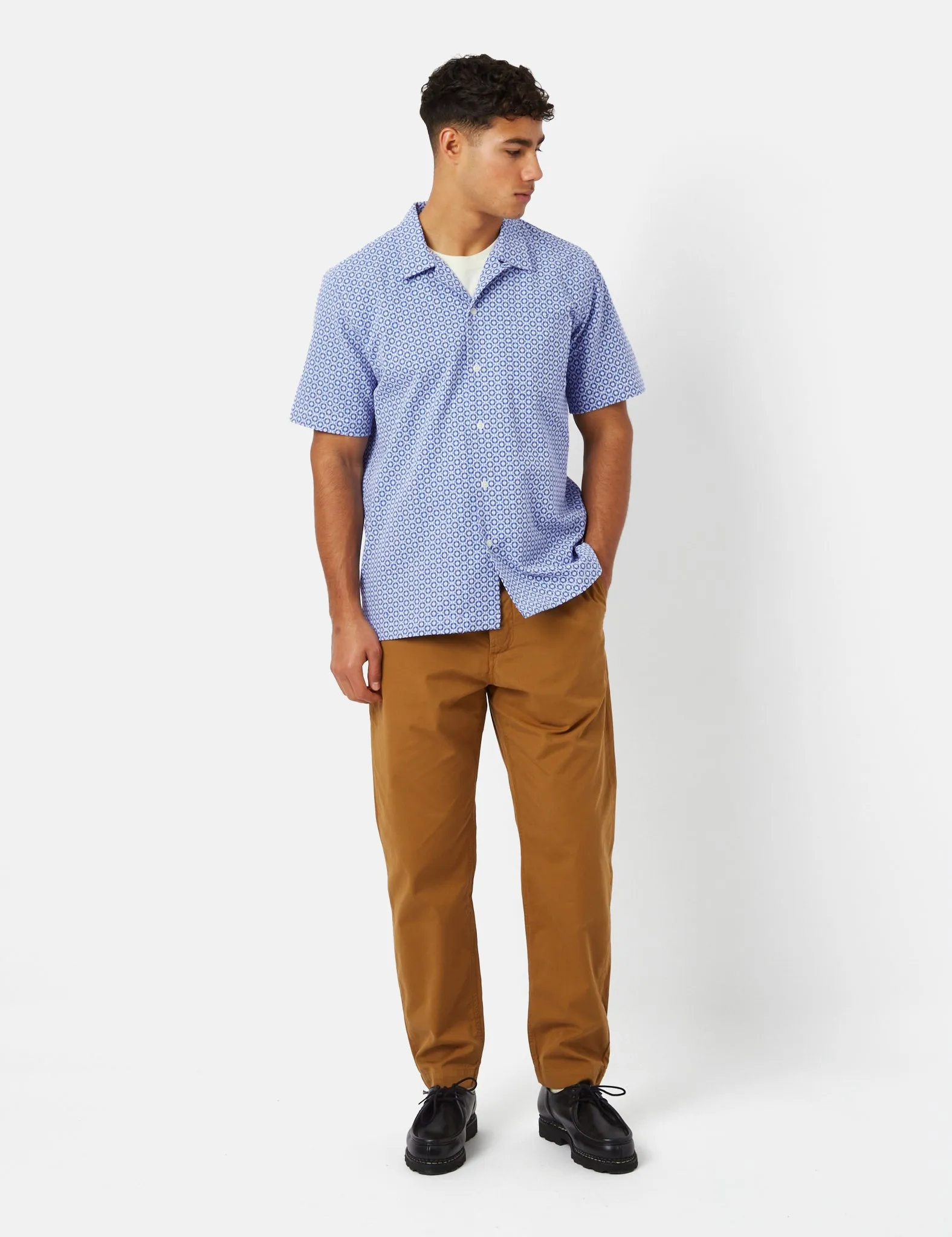 Universal Works Road Shirt (Summer Check) - Blue