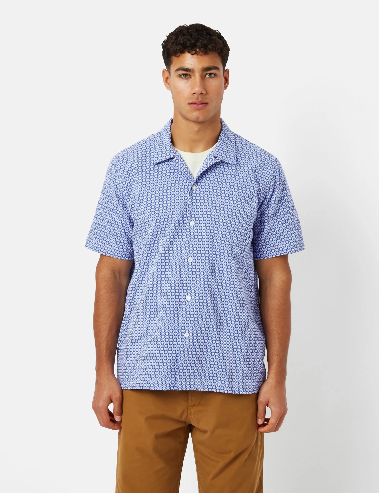 Universal Works Road Shirt (Summer Check) - Blue