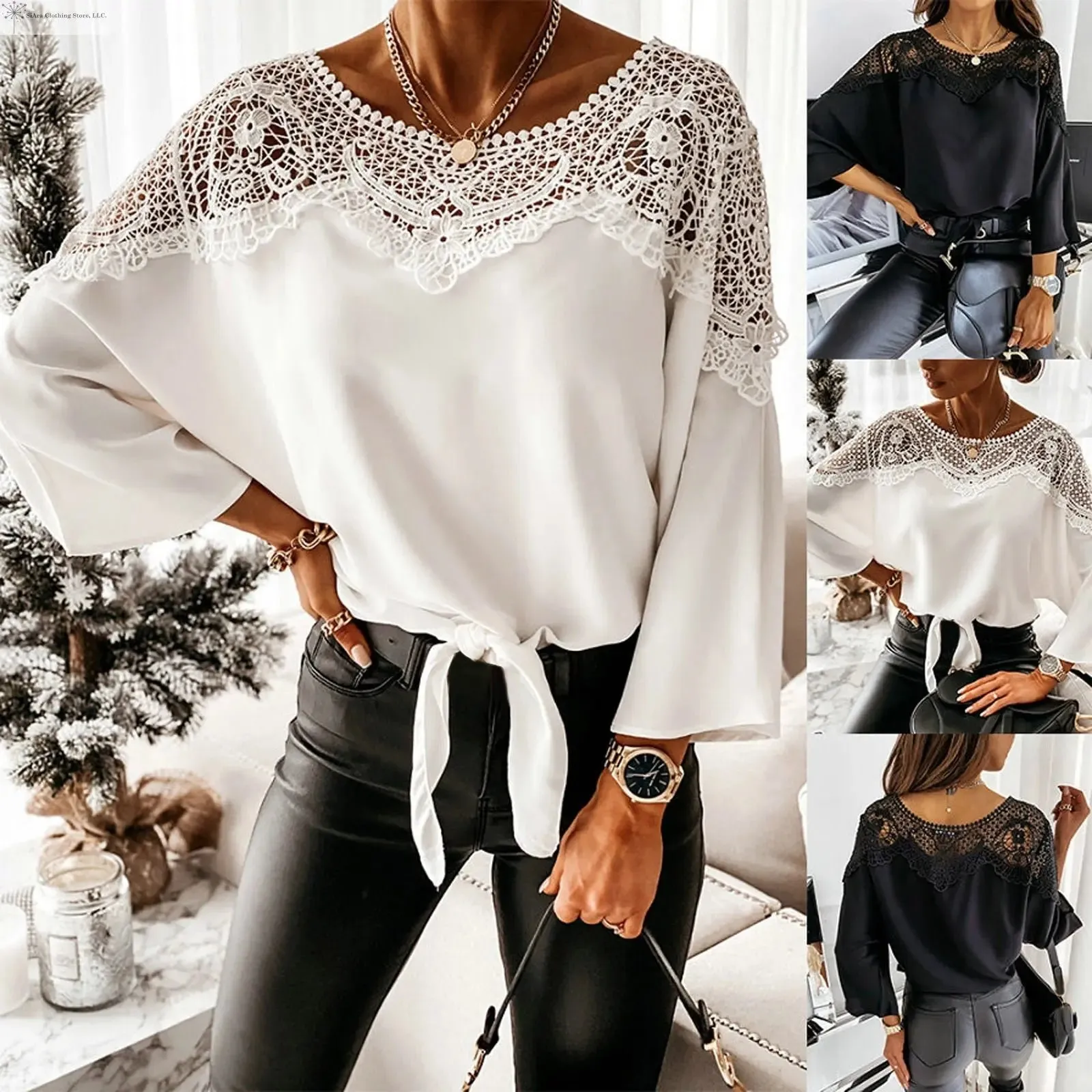 White Blouse Lace Detail Front tie